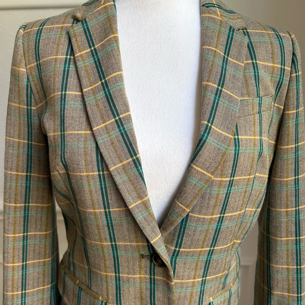 United Colors Of Benetton Plaid Vintage Blazer, Size 4 - Picture 2 of 8